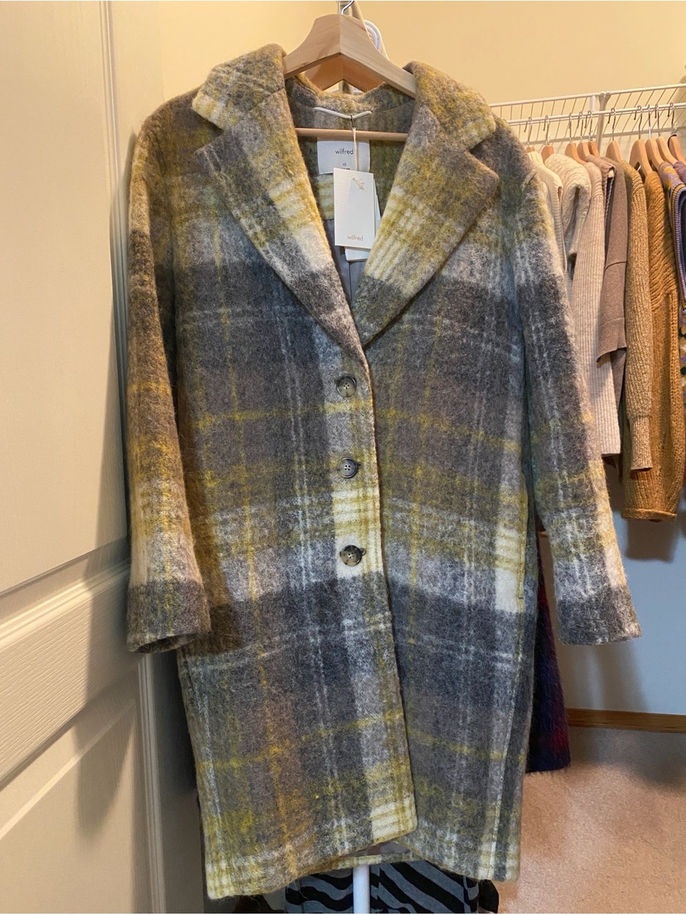 Aritzia Wilfred Julien Alpaca Mohair Wool Plaid Coat XS *new